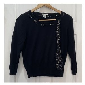 Harold’s Black 3/4 Sleeve Sweater with Polka Dot Silk Scarf Trim Size Medium
